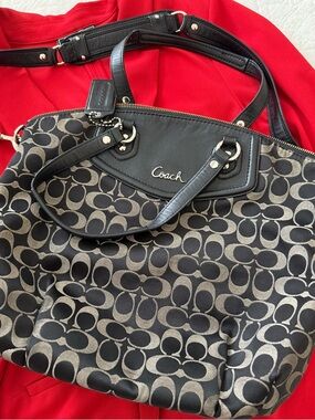 Coach Black and Khaki Signature Tote